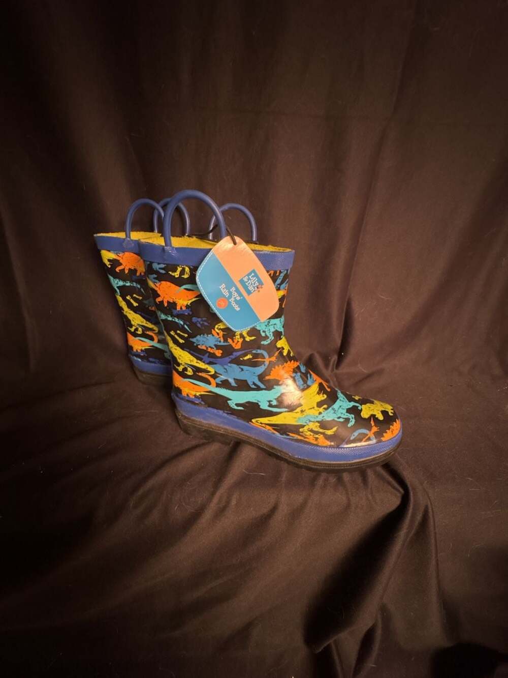 Lily & Dan Boys Dinosaur Print Rain Boots with Pull Handles